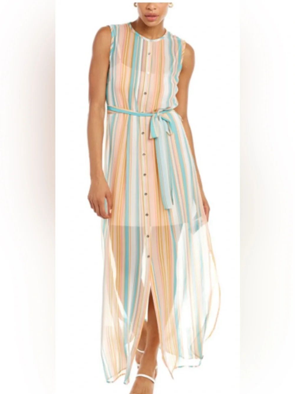 Ted Baker Pastel Stripe Sleeveless Button-Front Maxi Dress